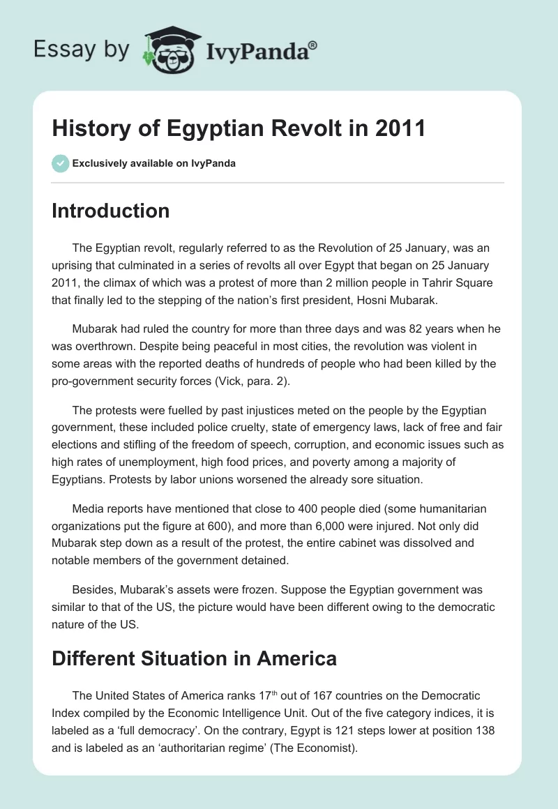 History of Egyptian Revolt in 2011. Page 1