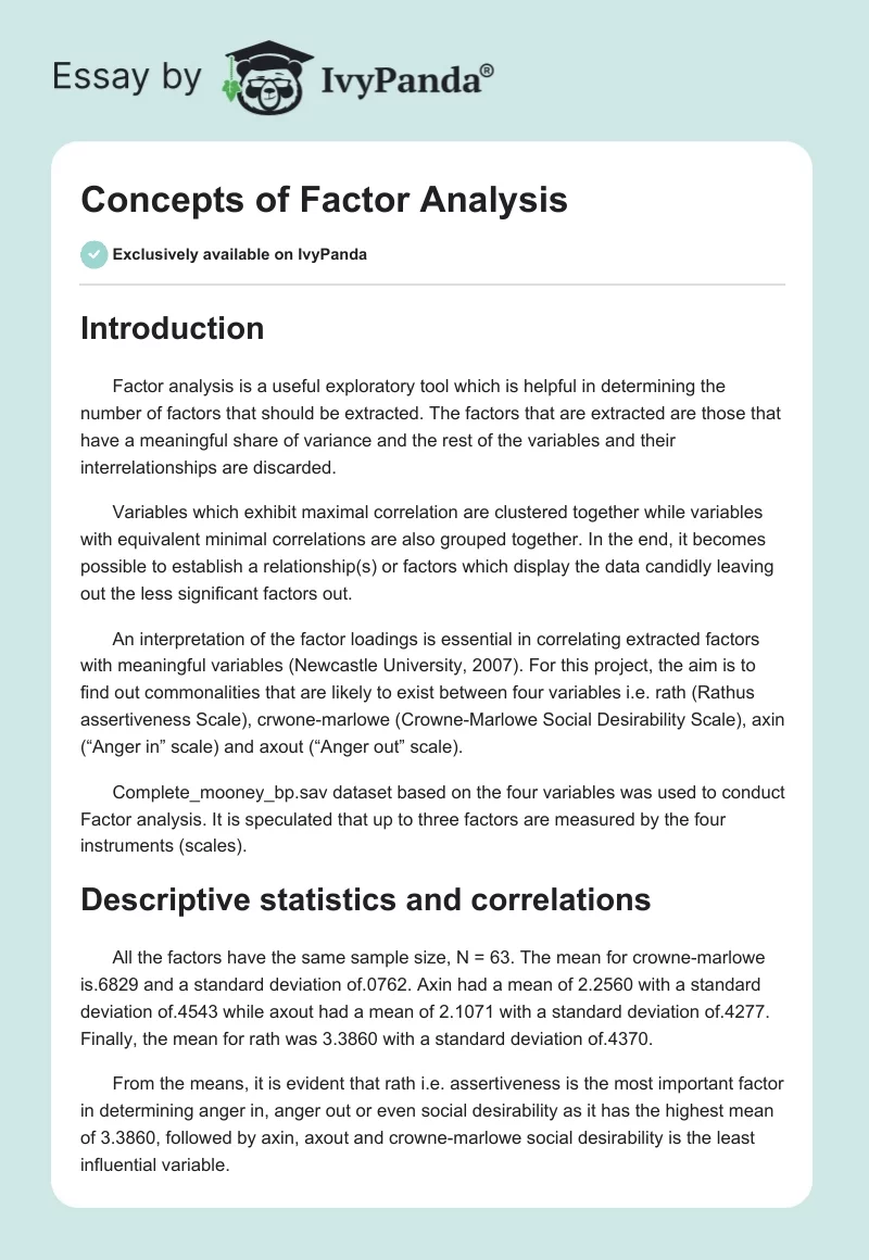 Concepts of Factor Analysis. Page 1