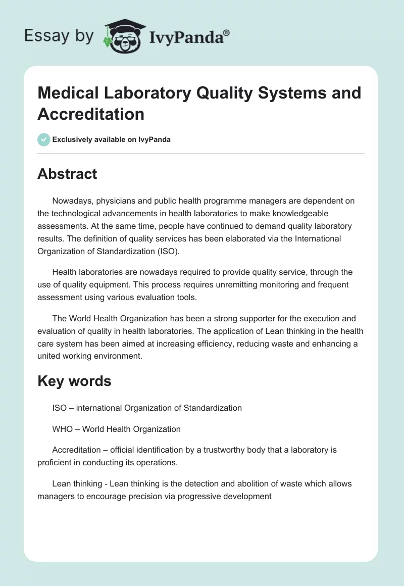 Medical Laboratory Quality Systems and Accreditation. Page 1