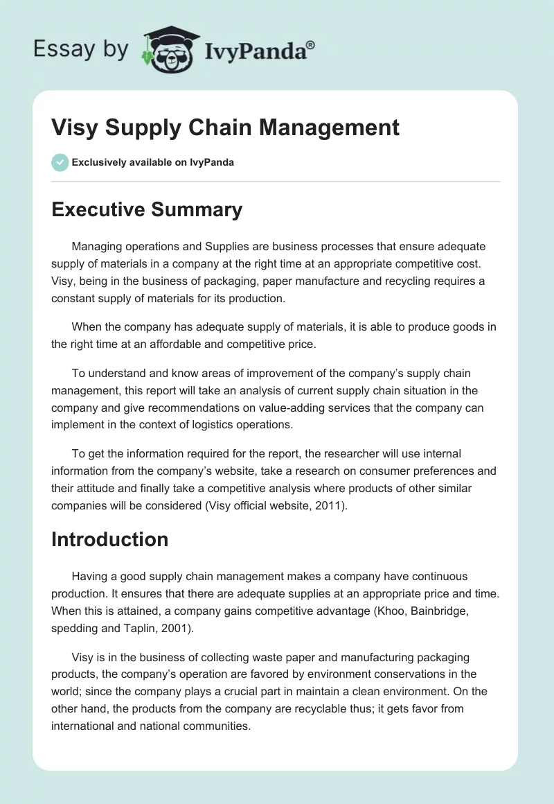 Visy Supply Chain Management. Page 1
