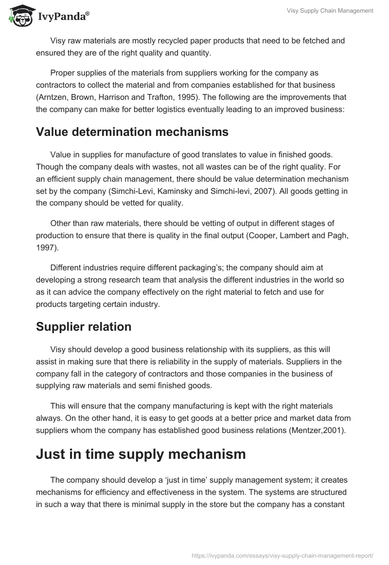 Visy Supply Chain Management. Page 4