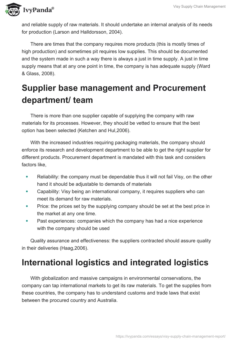 Visy Supply Chain Management. Page 5