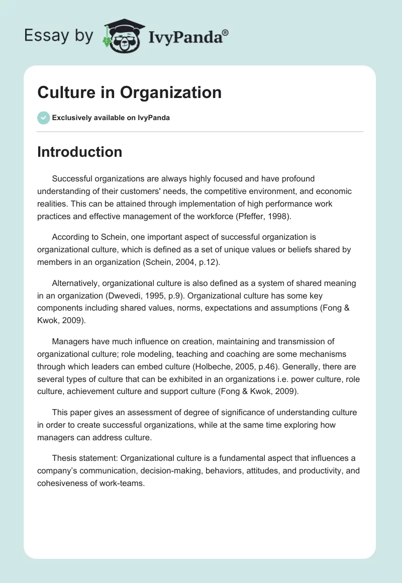 Culture in Organization. Page 1
