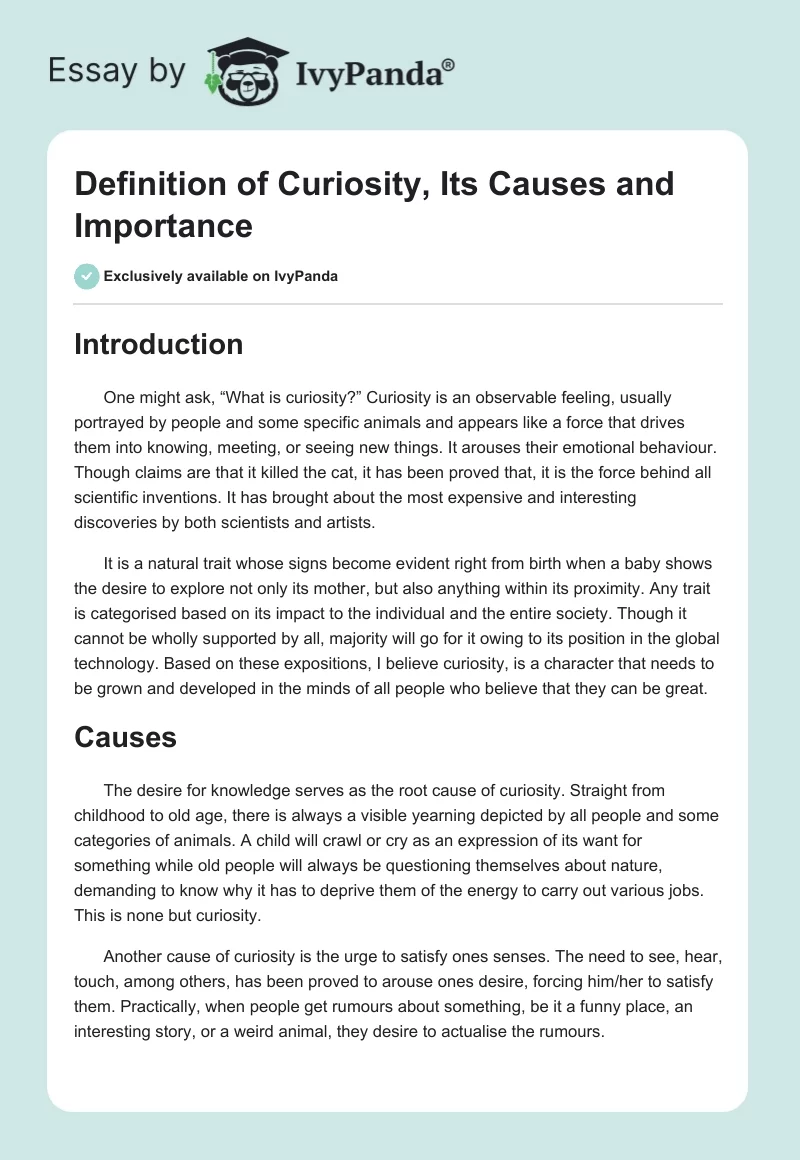 Definition of Curiosity, Its Causes and Importance. Page 1