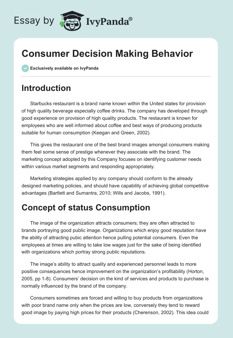 Consumer Decision Making Behavior. Page 1