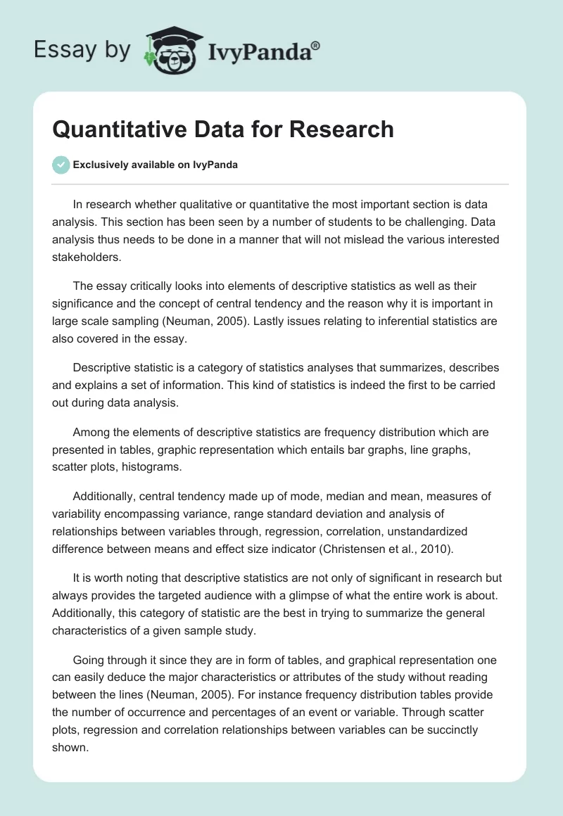 Quantitative Data for Research. Page 1