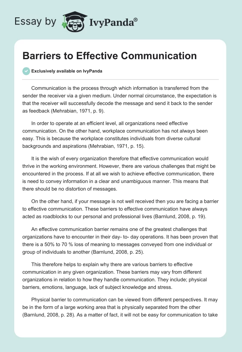 communication barriers essay 200 words