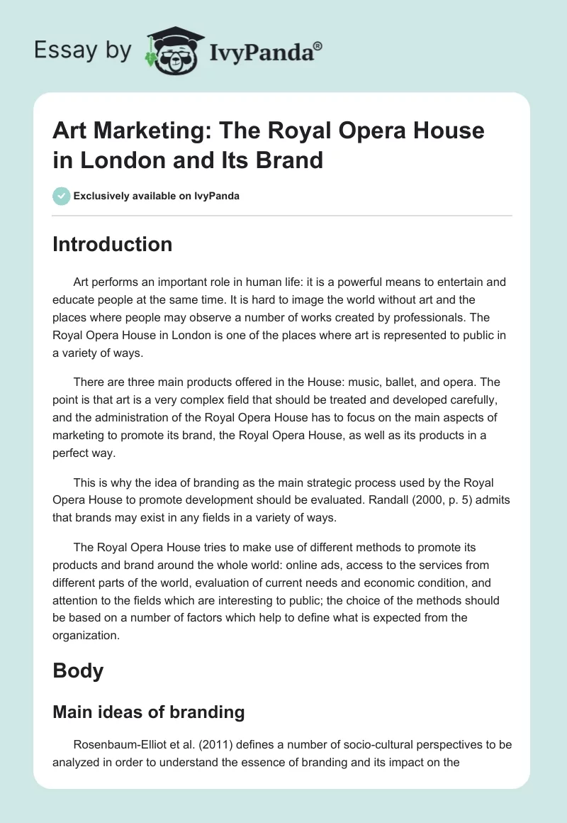 Art Marketing: The Royal Opera House in London and Its Brand. Page 1
