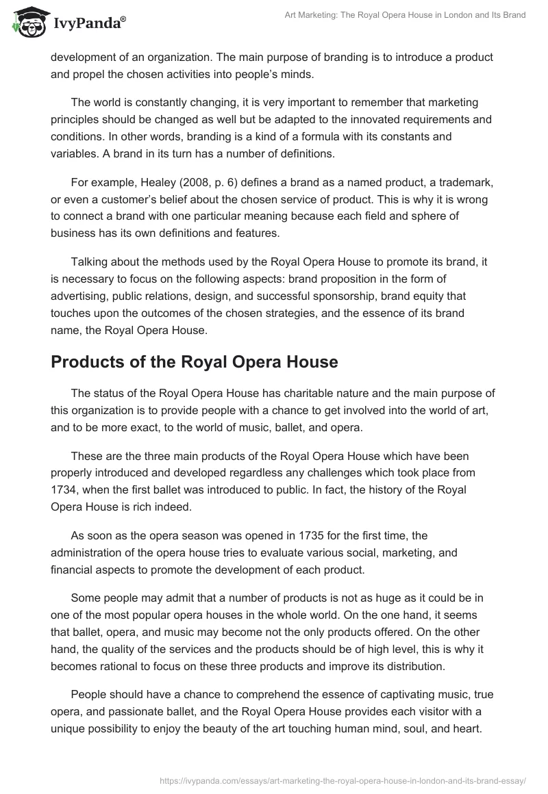Art Marketing: The Royal Opera House in London and Its Brand. Page 2