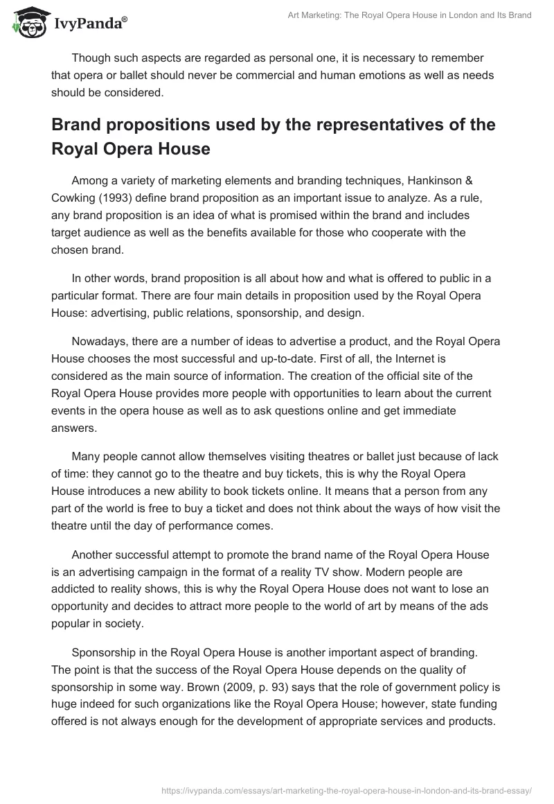 Art Marketing: The Royal Opera House in London and Its Brand. Page 3