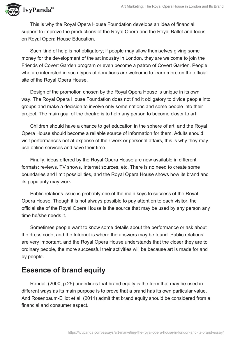 Art Marketing: The Royal Opera House in London and Its Brand. Page 4