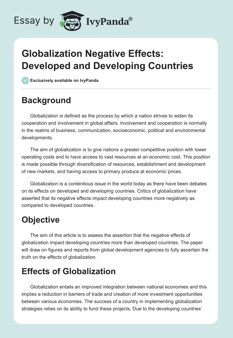 Globalization Negative Effects: Developed and Developing Countries. Page 1