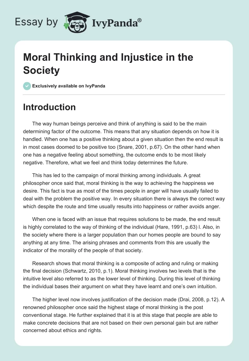 Moral Thinking and Injustice in the Society. Page 1