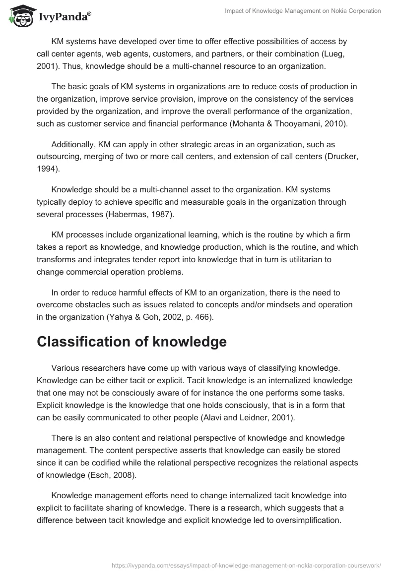 Impact of Knowledge Management on Nokia Corporation. Page 3
