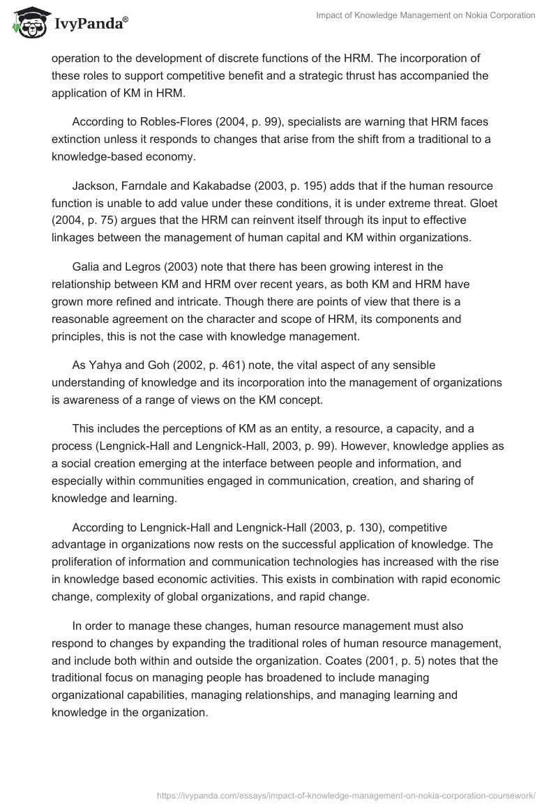 Impact of Knowledge Management on Nokia Corporation. Page 5