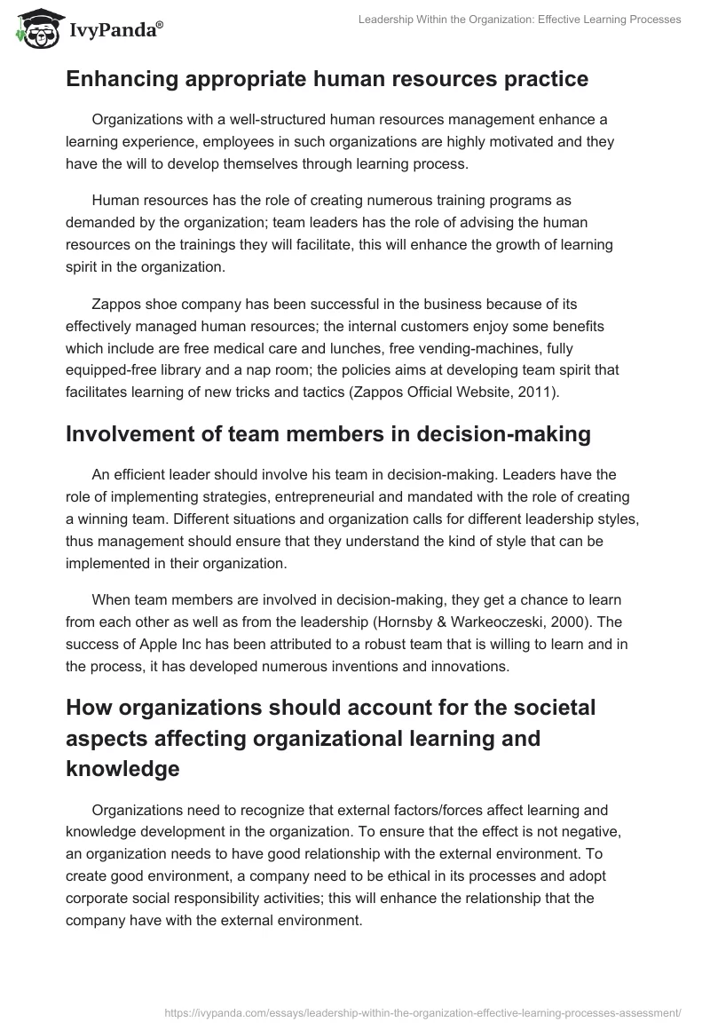 Leadership Within the Organization: Effective Learning Processes. Page 2