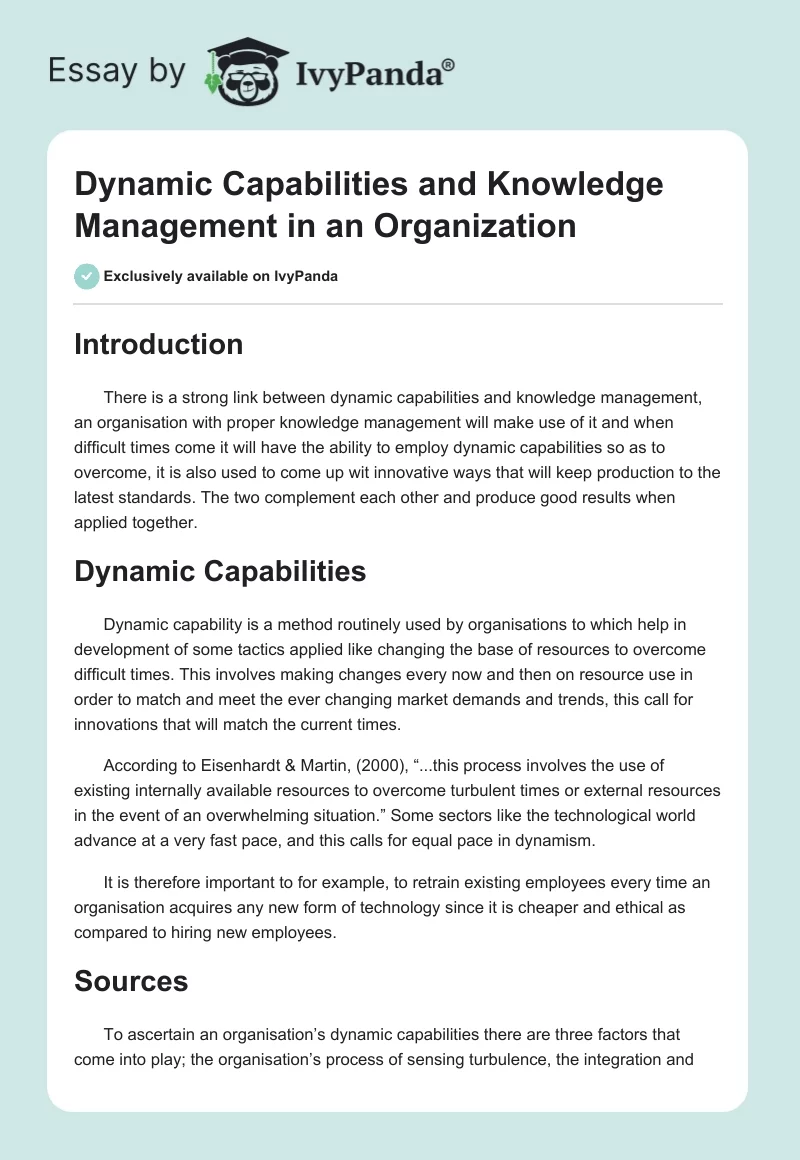 Dynamic Capabilities and Knowledge Management in an Organization. Page 1