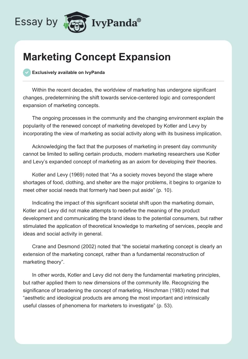 Marketing Concept Expansion. Page 1
