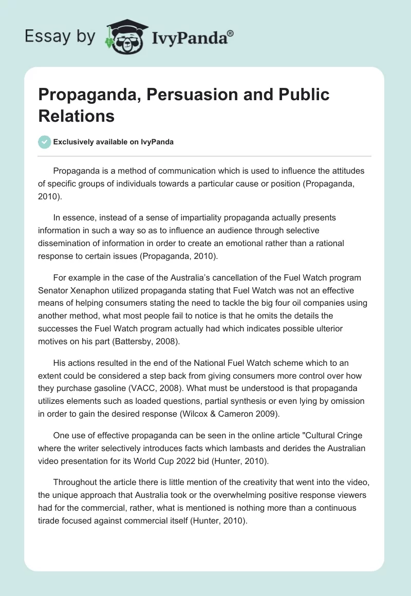 Propaganda, Persuasion and Public Relations. Page 1