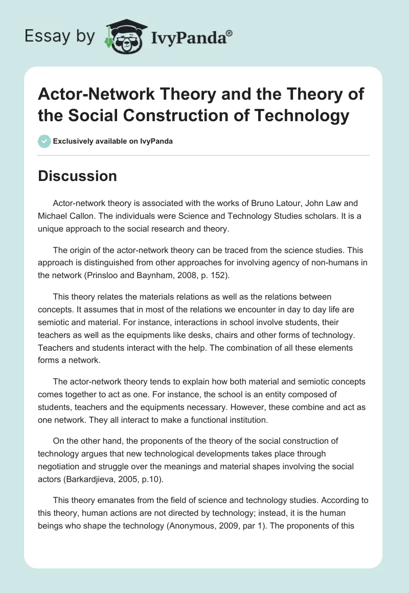 Actor-Network Theory and the Theory of the Social Construction of Technology. Page 1