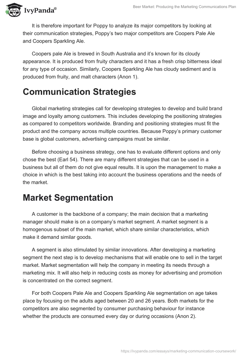 Beer Market: Producing the Marketing Communications Plan. Page 3