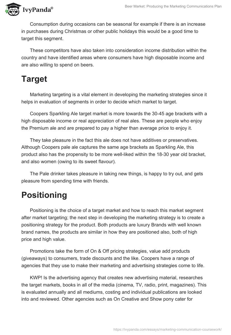 Beer Market: Producing the Marketing Communications Plan. Page 4