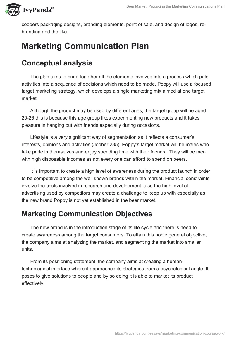 Beer Market: Producing the Marketing Communications Plan. Page 5
