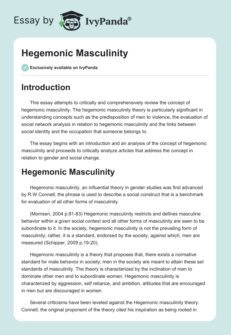 Hegemonic Masculinity. Page 1