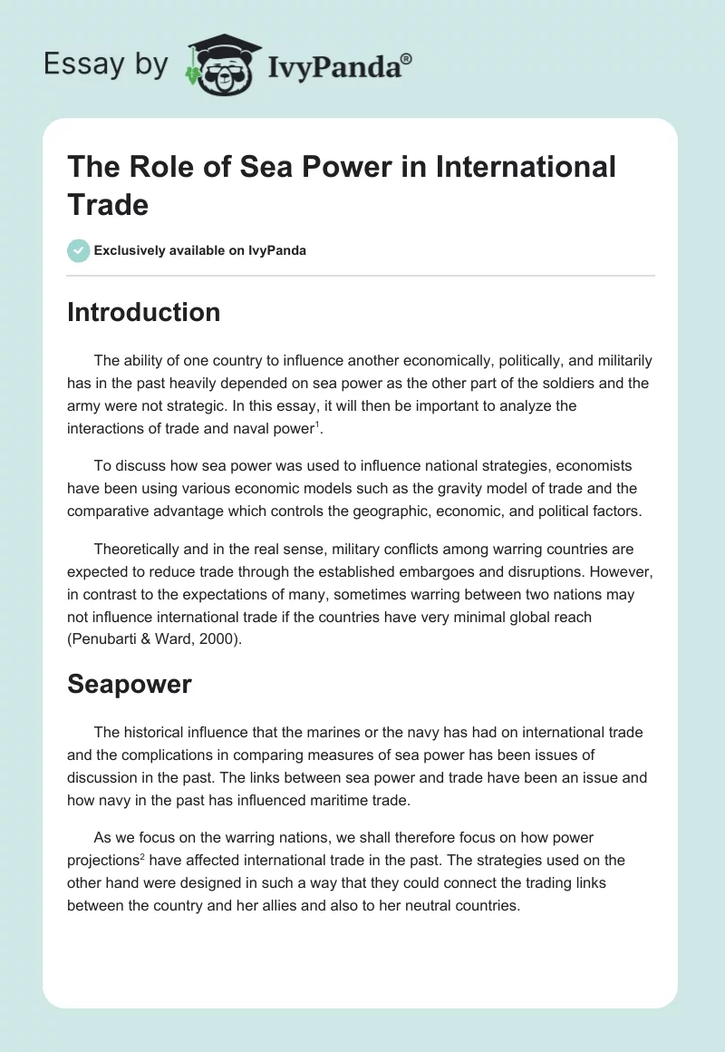 The Role of Sea Power in International Trade. Page 1