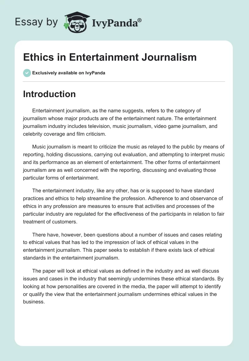Ethics in Entertainment Journalism. Page 1