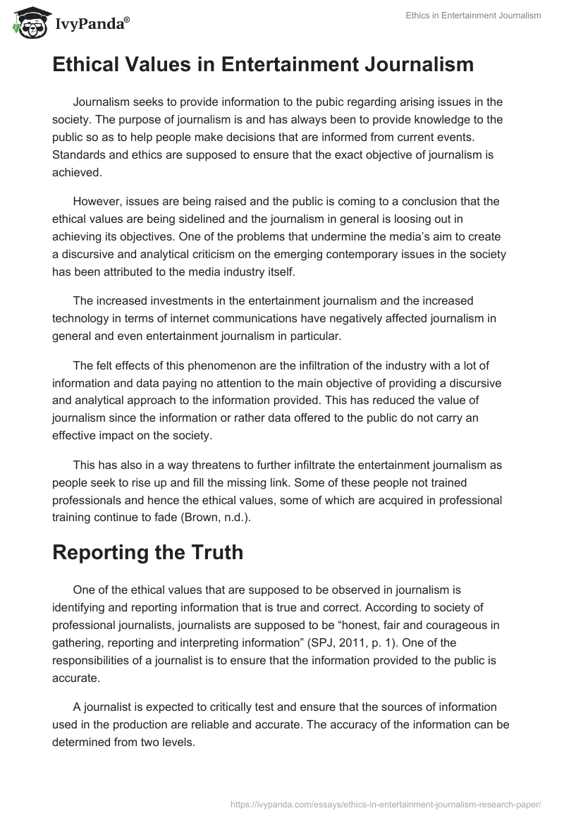 Ethics in Entertainment Journalism. Page 2