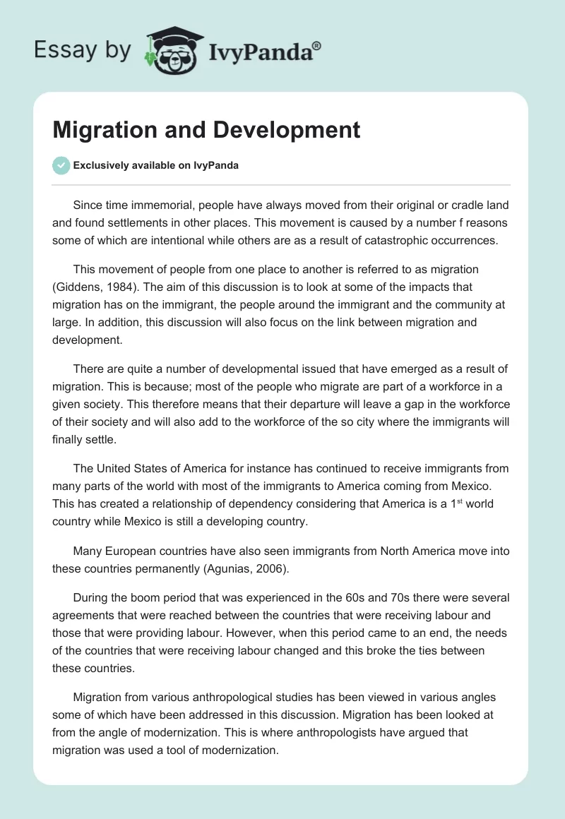Migration and Development. Page 1