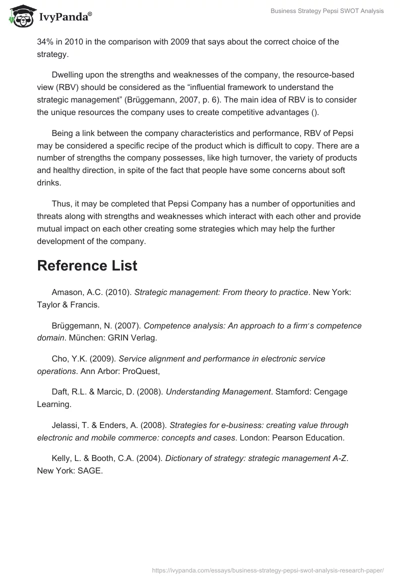 Business Strategy Pepsi SWOT Analysis. Page 4