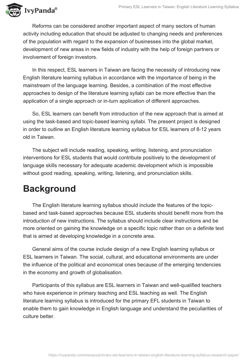 Primary ESL Learners in Taiwan: English Literature Learning Syllabus. Page 2