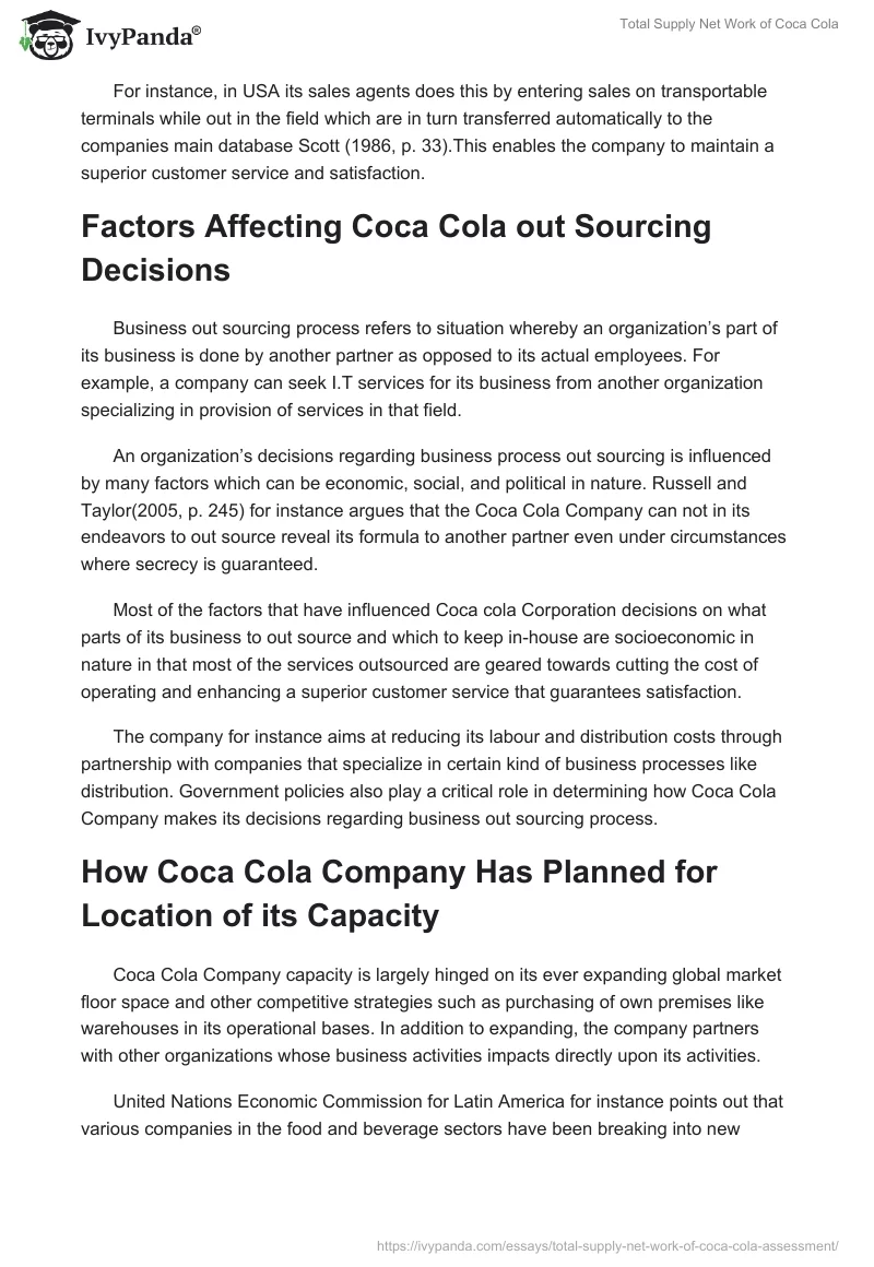 Total Supply Net Work of Coca Cola. Page 2
