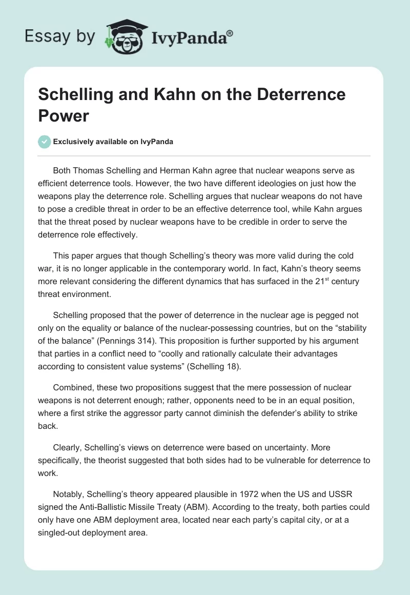 Schelling and Kahn on the Deterrence Power. Page 1