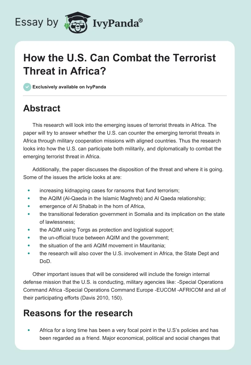 How the U.S. Can Combat the Terrorist Threat in Africa?. Page 1