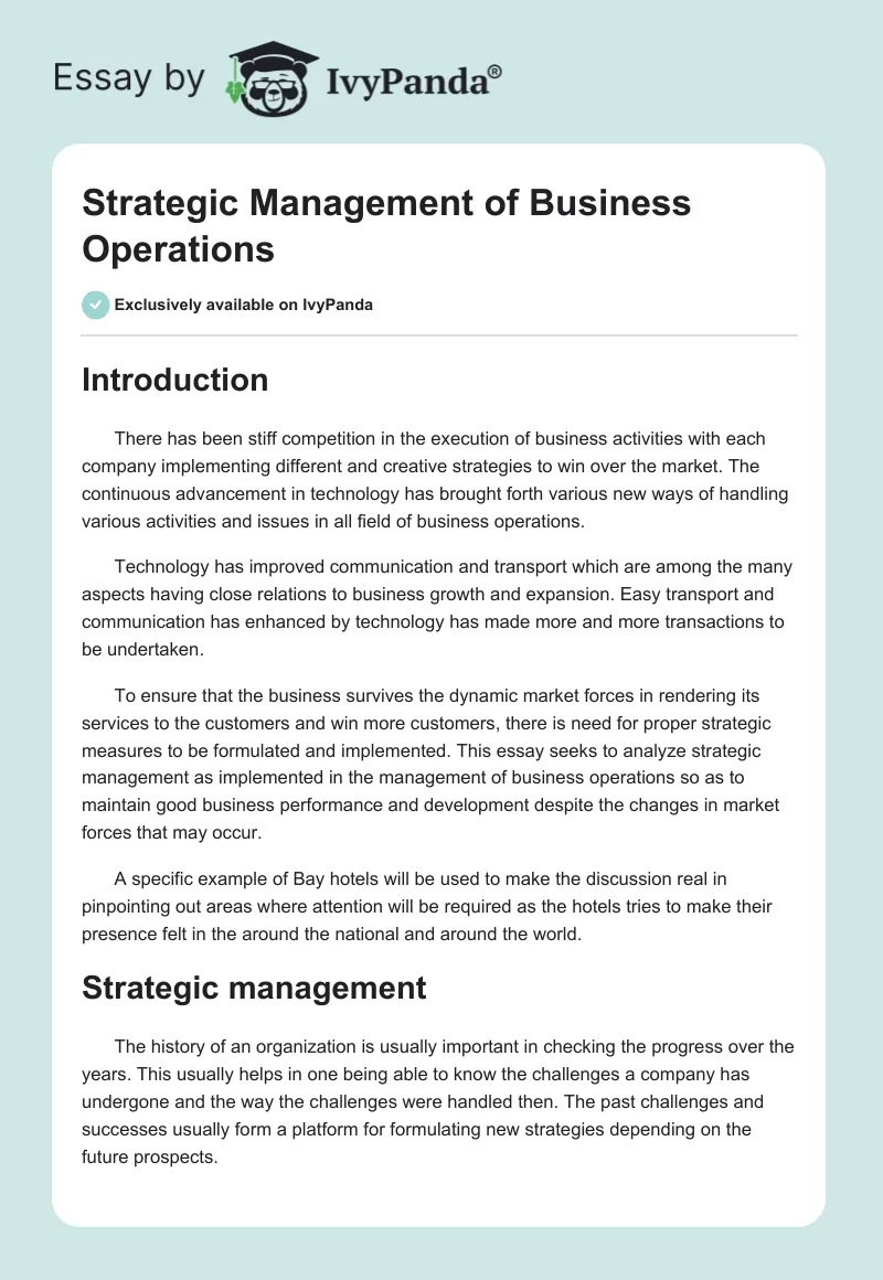 Strategic Management of Business Operations. Page 1