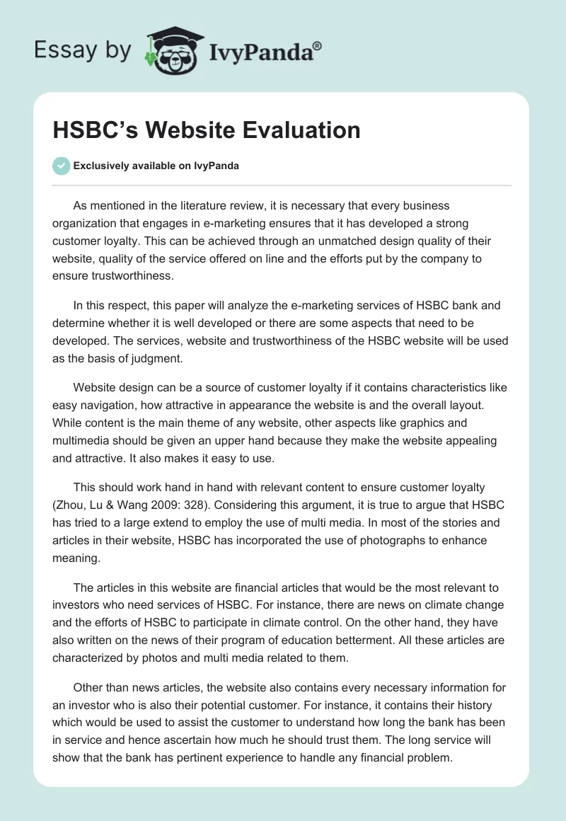 HSBC’s Website Evaluation. Page 1
