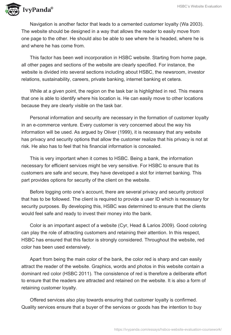 HSBC’s Website Evaluation. Page 2