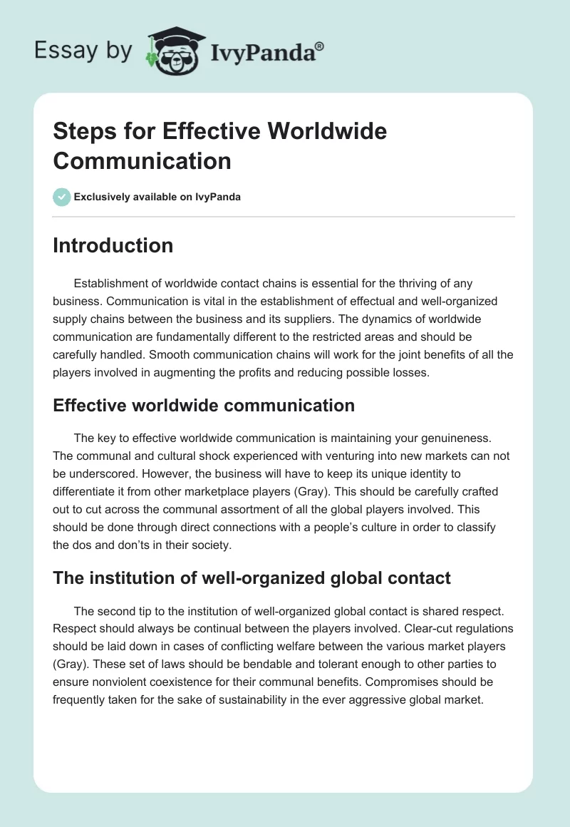 Steps for Effective Worldwide Communication. Page 1