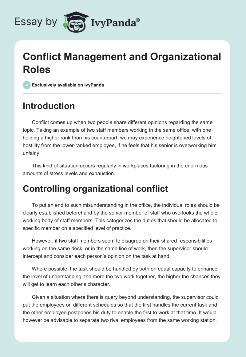 Conflict Management and Organizational Roles. Page 1