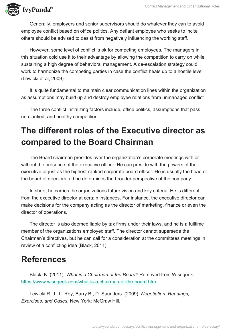 Conflict Management and Organizational Roles. Page 2
