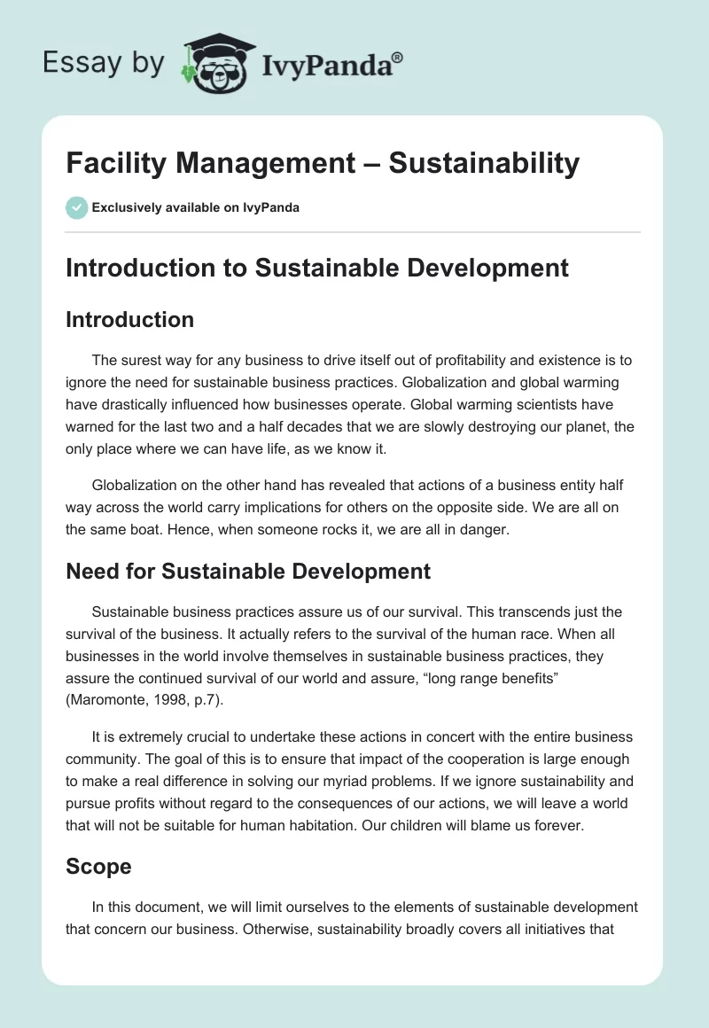 Facility Management – Sustainability. Page 1