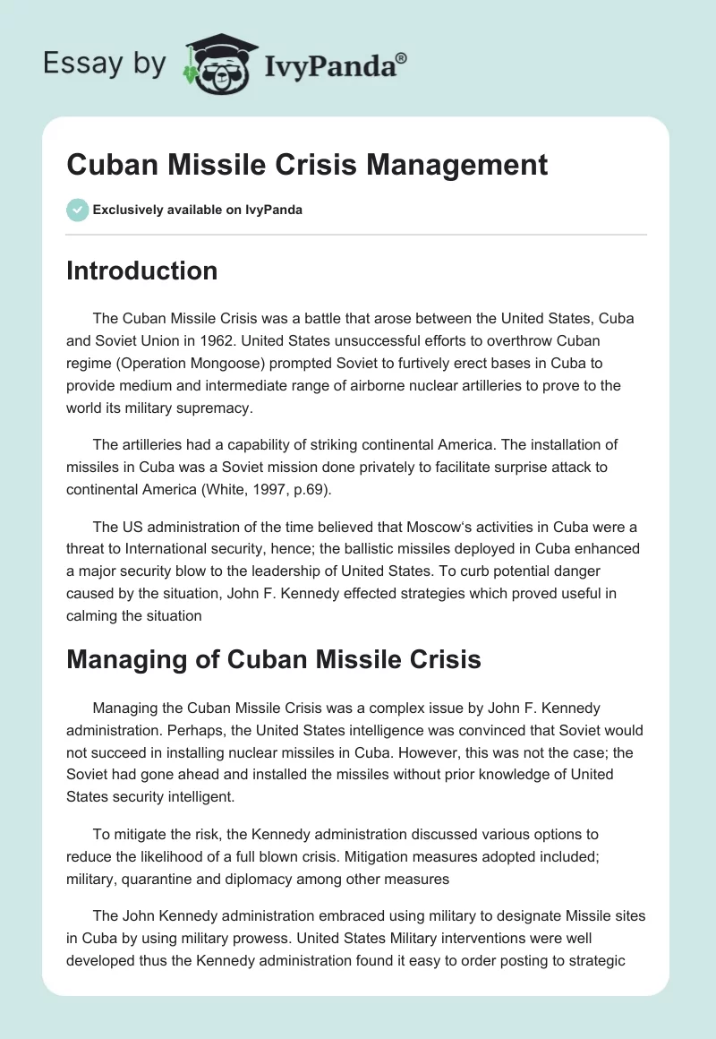 Cuban Missile Crisis Management. Page 1