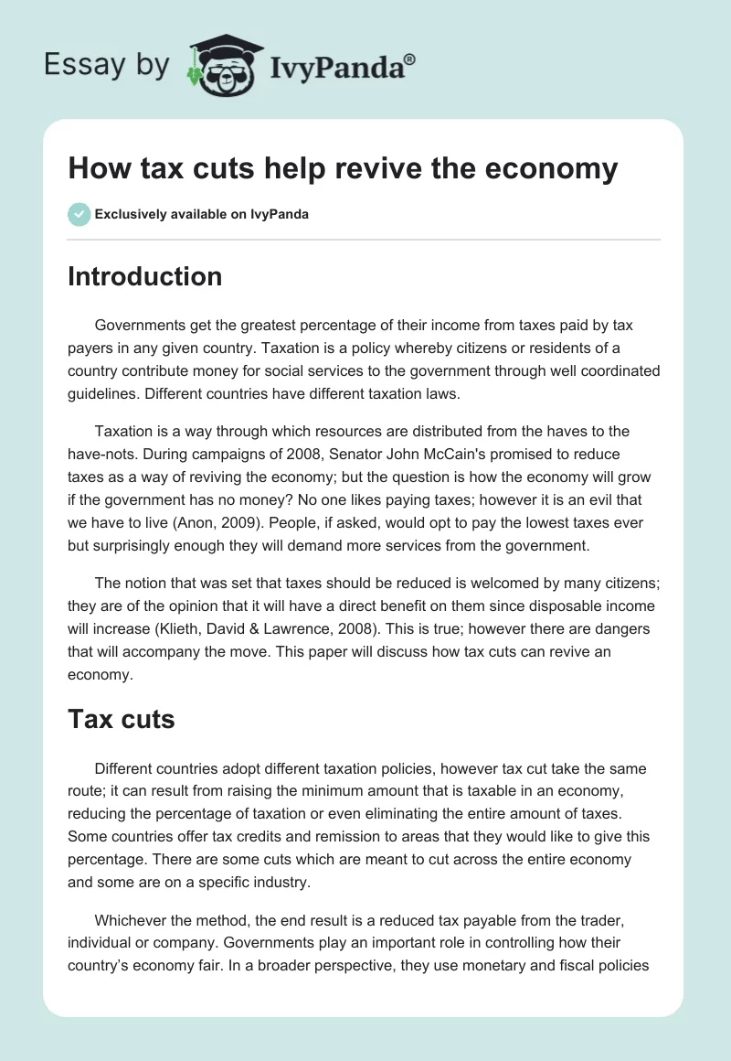 How tax cuts help revive the economy. Page 1