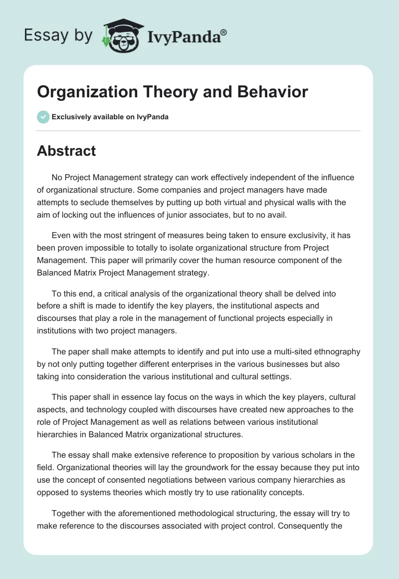 Organization Theory and Behavior. Page 1