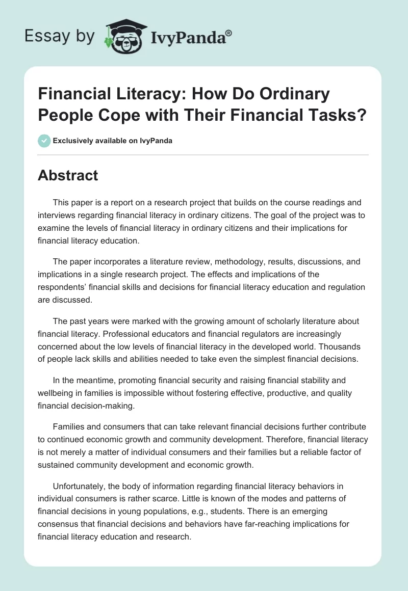 Financial Literacy: How Do Ordinary People Cope with Their Financial Tasks?. Page 1