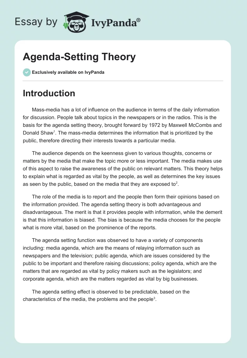 Agenda-Setting Theory. Page 1