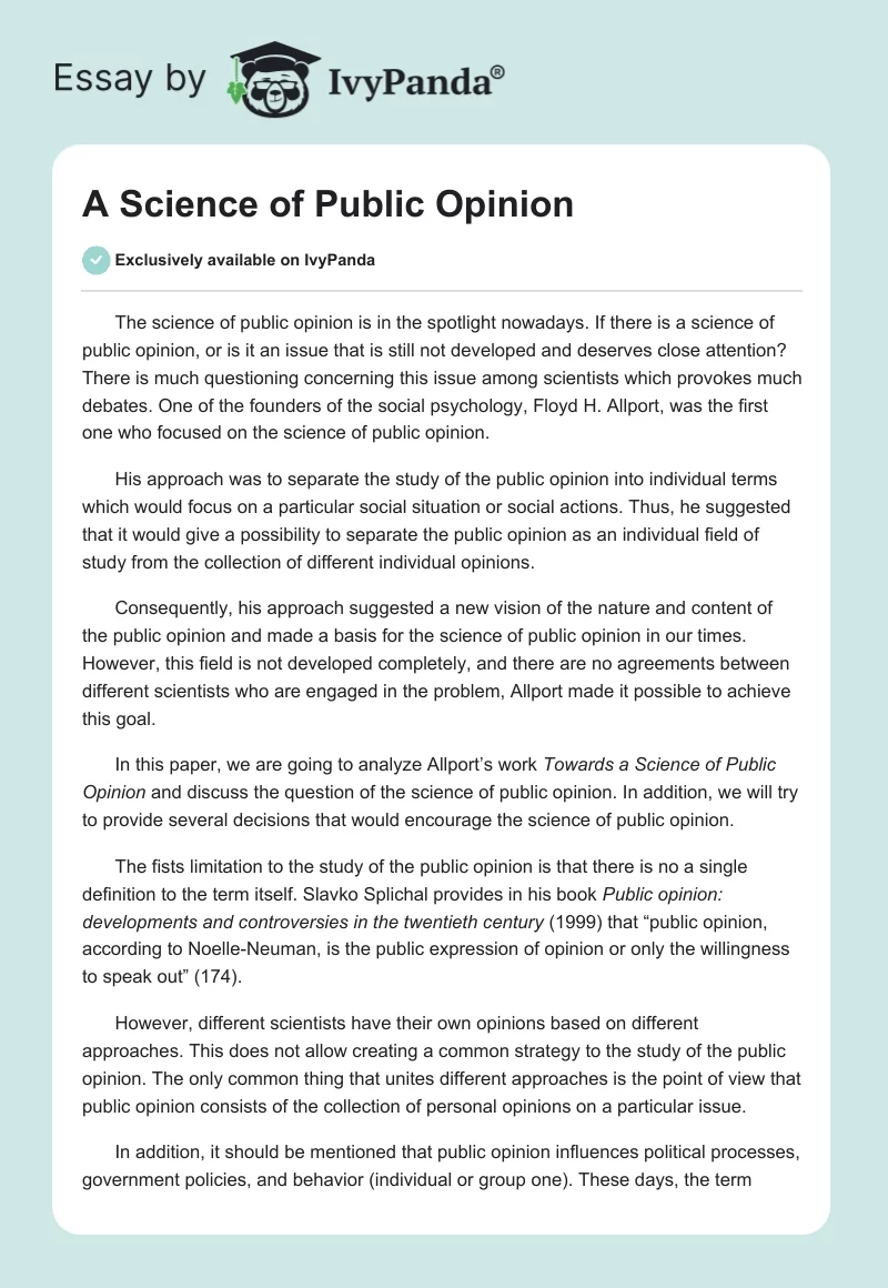 A Science of Public Opinion. Page 1